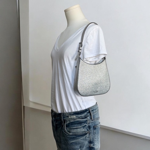NWT Kate Spade Lunar High Glimmer Glitter Silver Shoulder Bag! NEW! - Picture 13 of 13